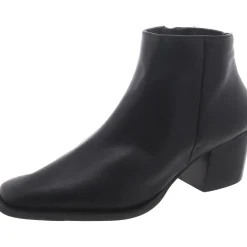 Faux Leather Block Heel Ankle Boots