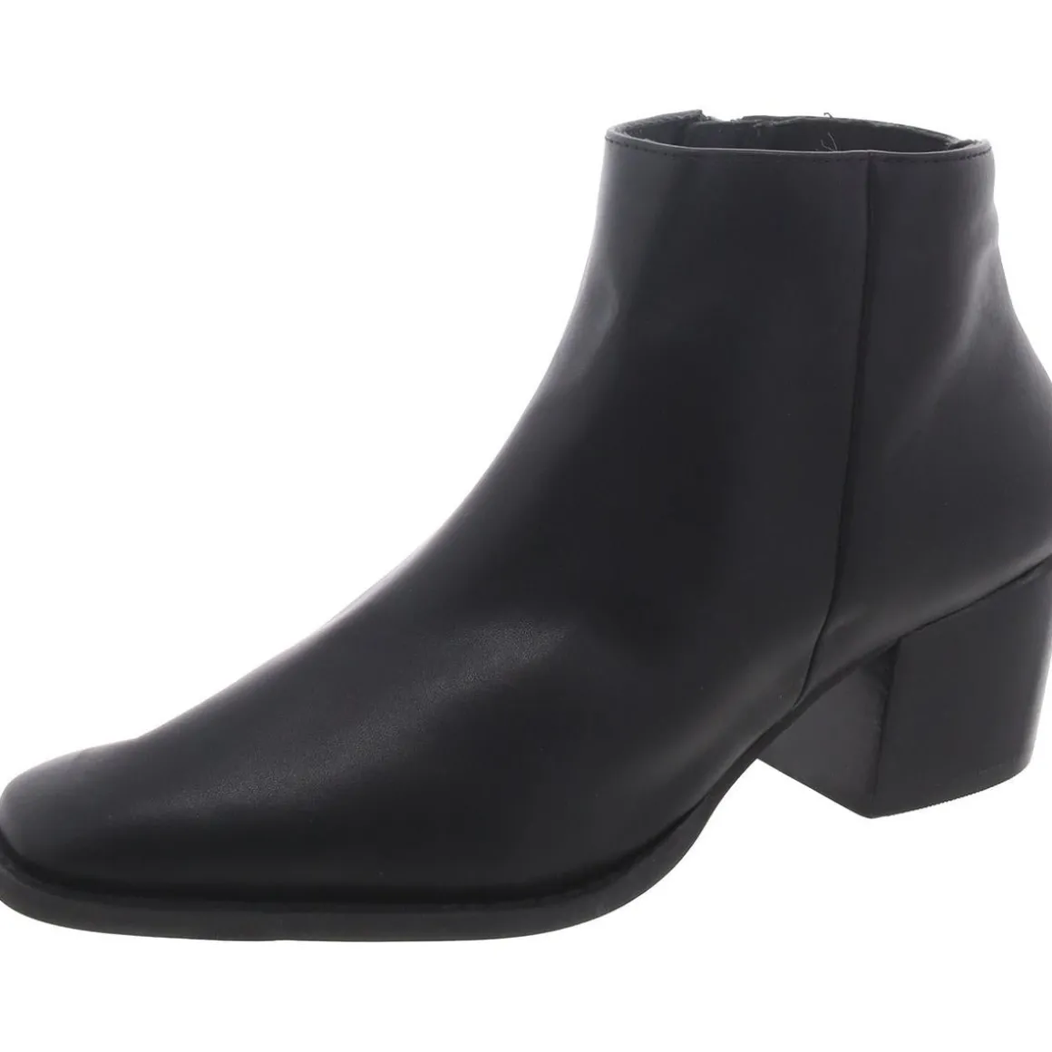 Faux Leather Block Heel Ankle Boots