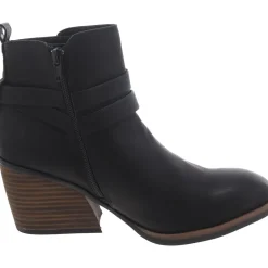 Faux Leather Block Heel Ankle Boots