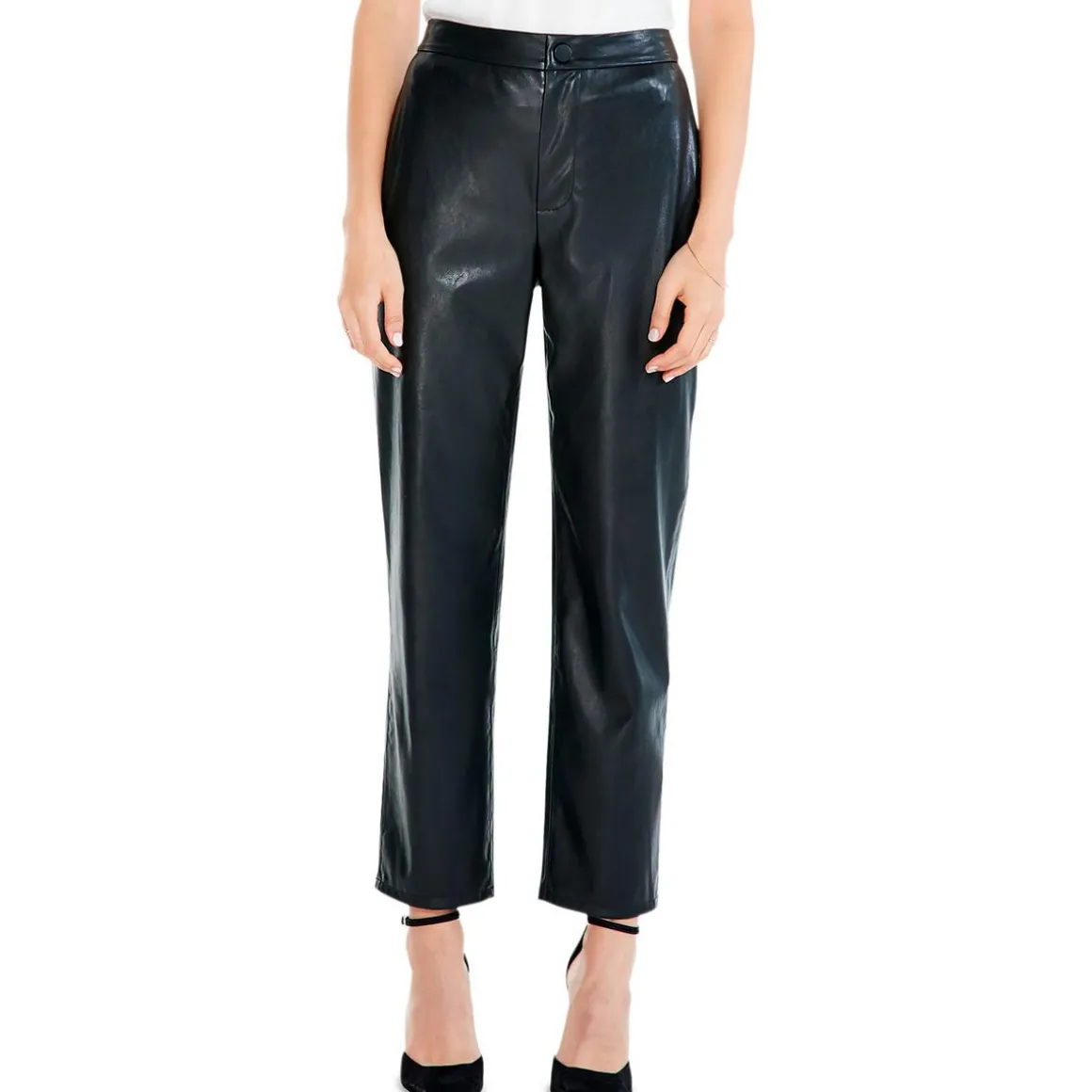 Faux Leather High Rise Straight Leg Pants