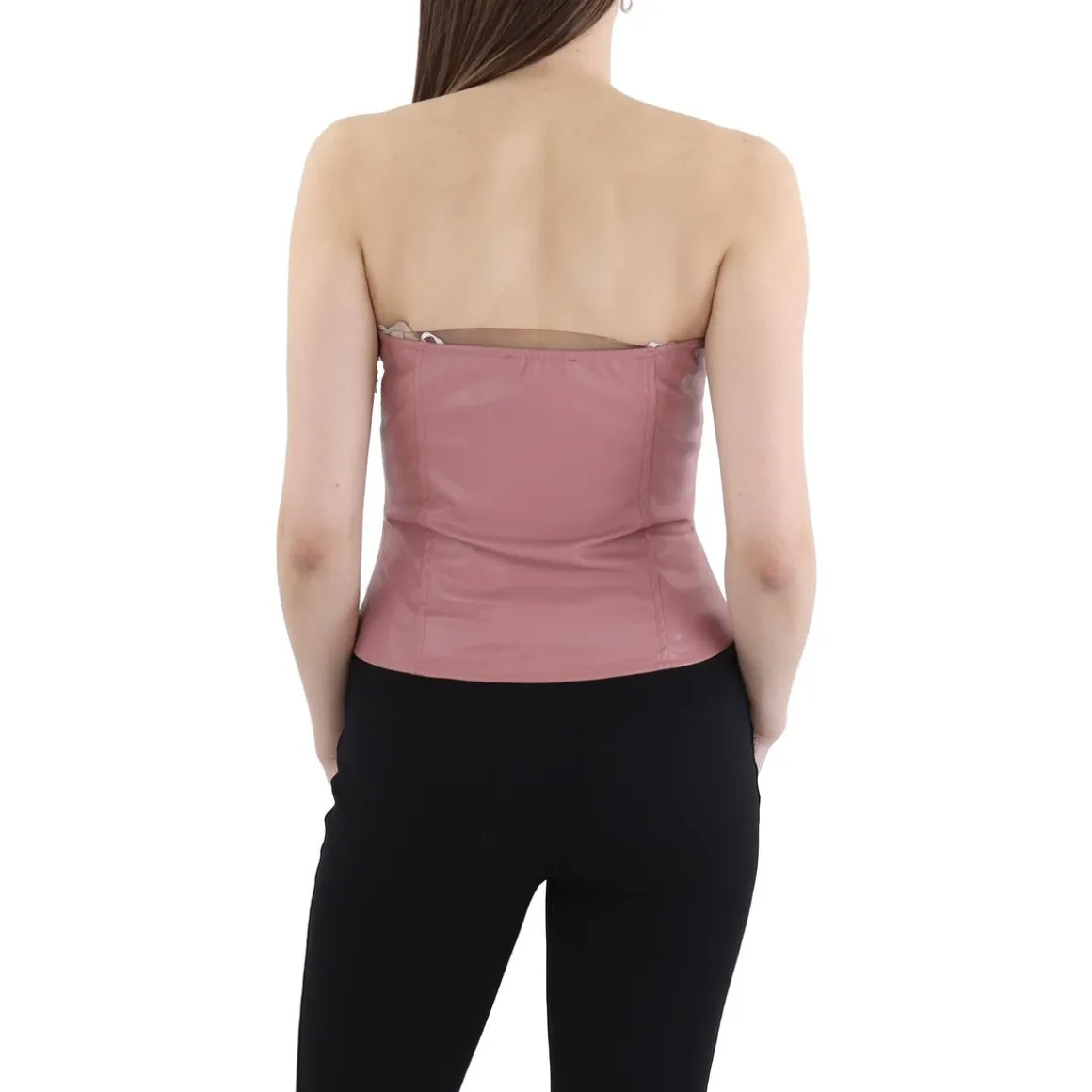 Faux Leather Hook and eye Pullover Top