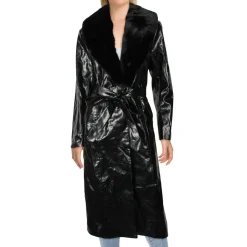 Faux Leather Long Trench Coat