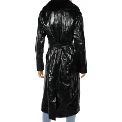 Faux Leather Long Trench Coat