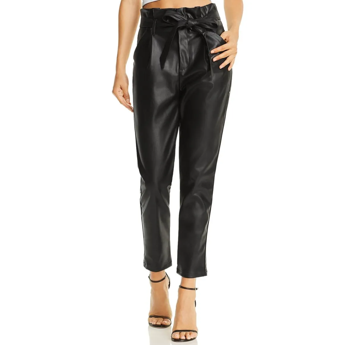 Faux Leather Pleated Casual Pants