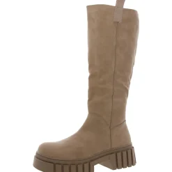 Faux Leather Pull On Knee-High Boots