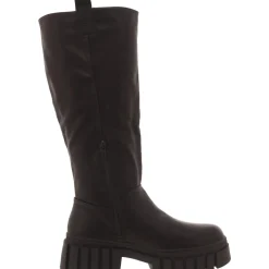 Faux Leather Pull On Knee-High Boots