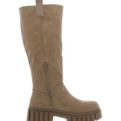 Faux Leather Pull On Knee-High Boots