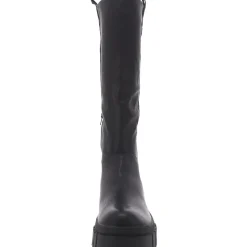 Faux Leather Pull On Knee-High Boots