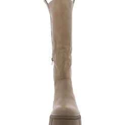 Faux Leather Pull On Knee-High Boots
