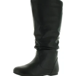Faux Leather Round Toe Knee-High Boots