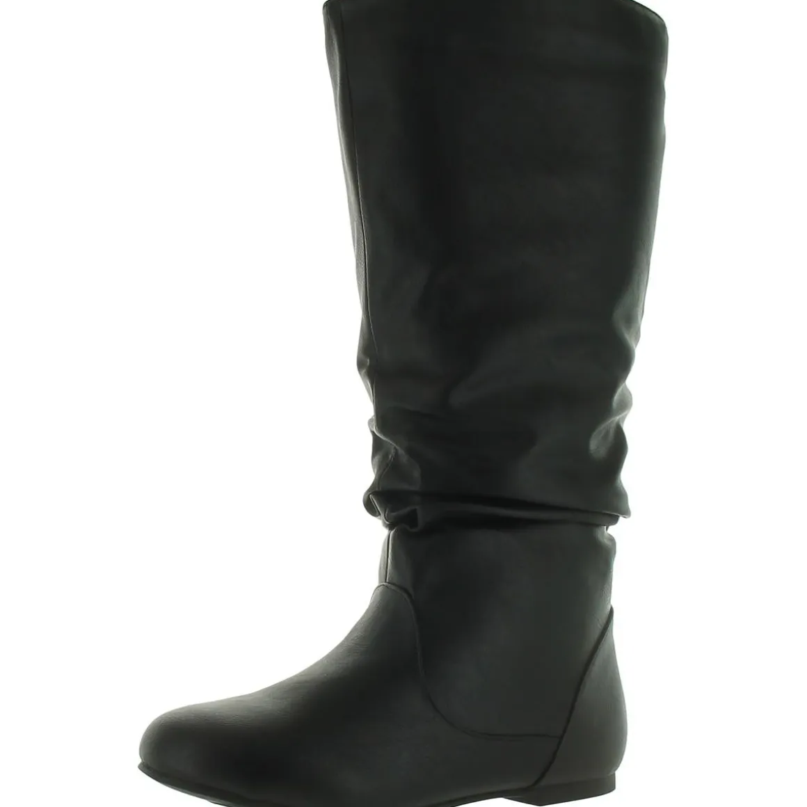 Faux Leather Round Toe Knee-High Boots