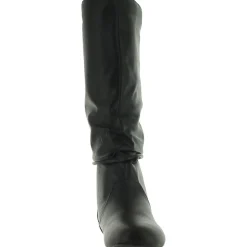 Faux Leather Round Toe Knee-High Boots