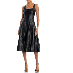 Faux Leather Sleeveless Midi Dress