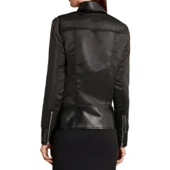 Faux Leather Trim Motorcycle Jacket