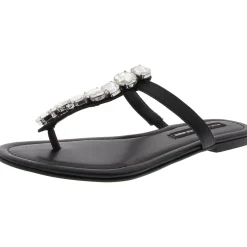 Faux Leather T-Strap Thong Sandals