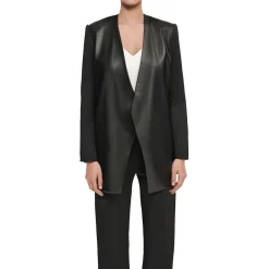 Faux Leather Work Wear Open-Front Blazer