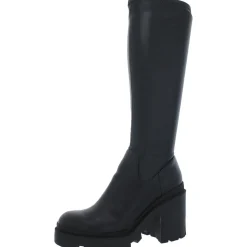 Faux Leather Zipper Knee-High Boots