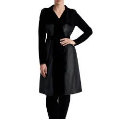 Faux Letaher Long Sleeves Wrap Coat