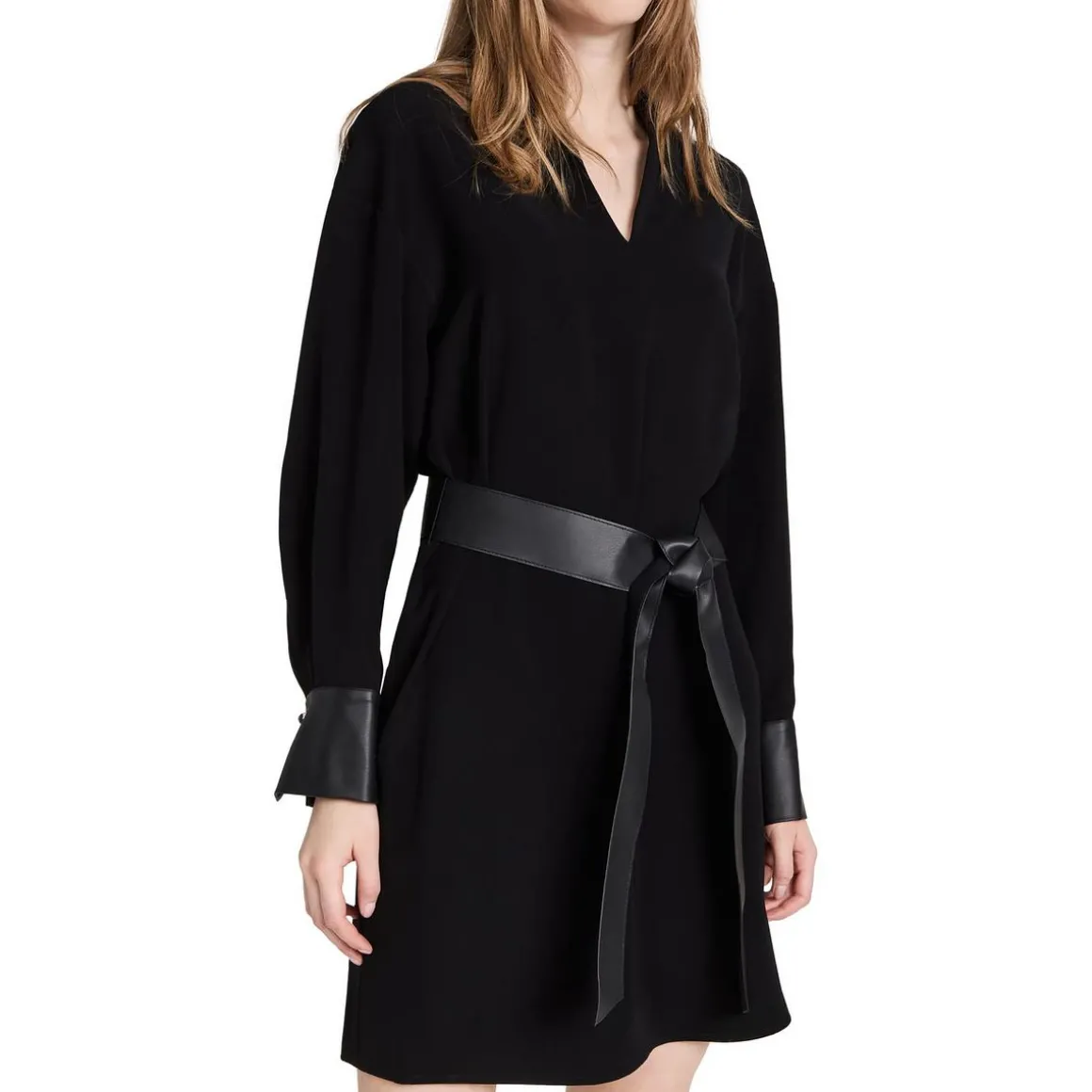 Faux Trim Knee-Length Shift Dress