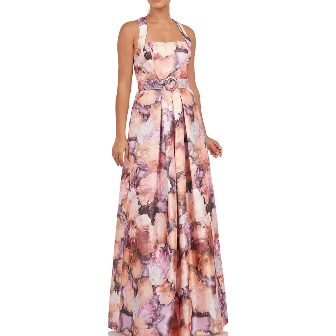 Floral Pleated Evening Dress