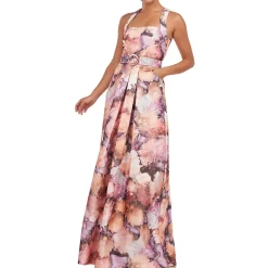 Floral Pleated Evening Dress
