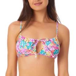 Floral Print Knot-Front Bikini Swim Top