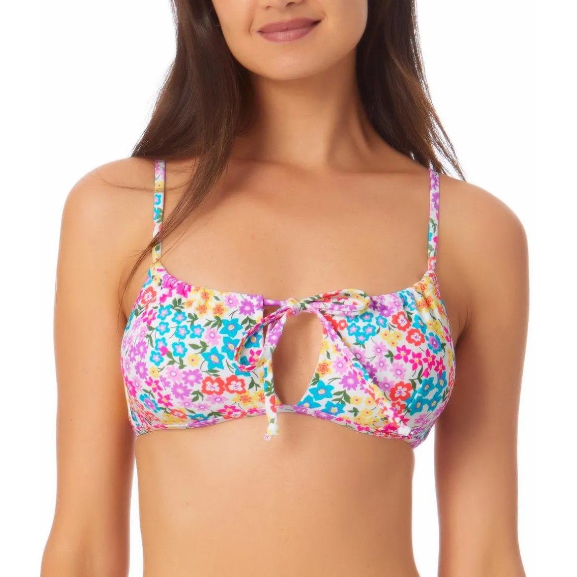 Floral Print Knot-Front Bikini Swim Top