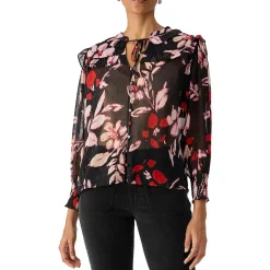 Floral Print Metallic Button-Down Top
