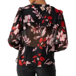 Floral Print Metallic Button-Down Top