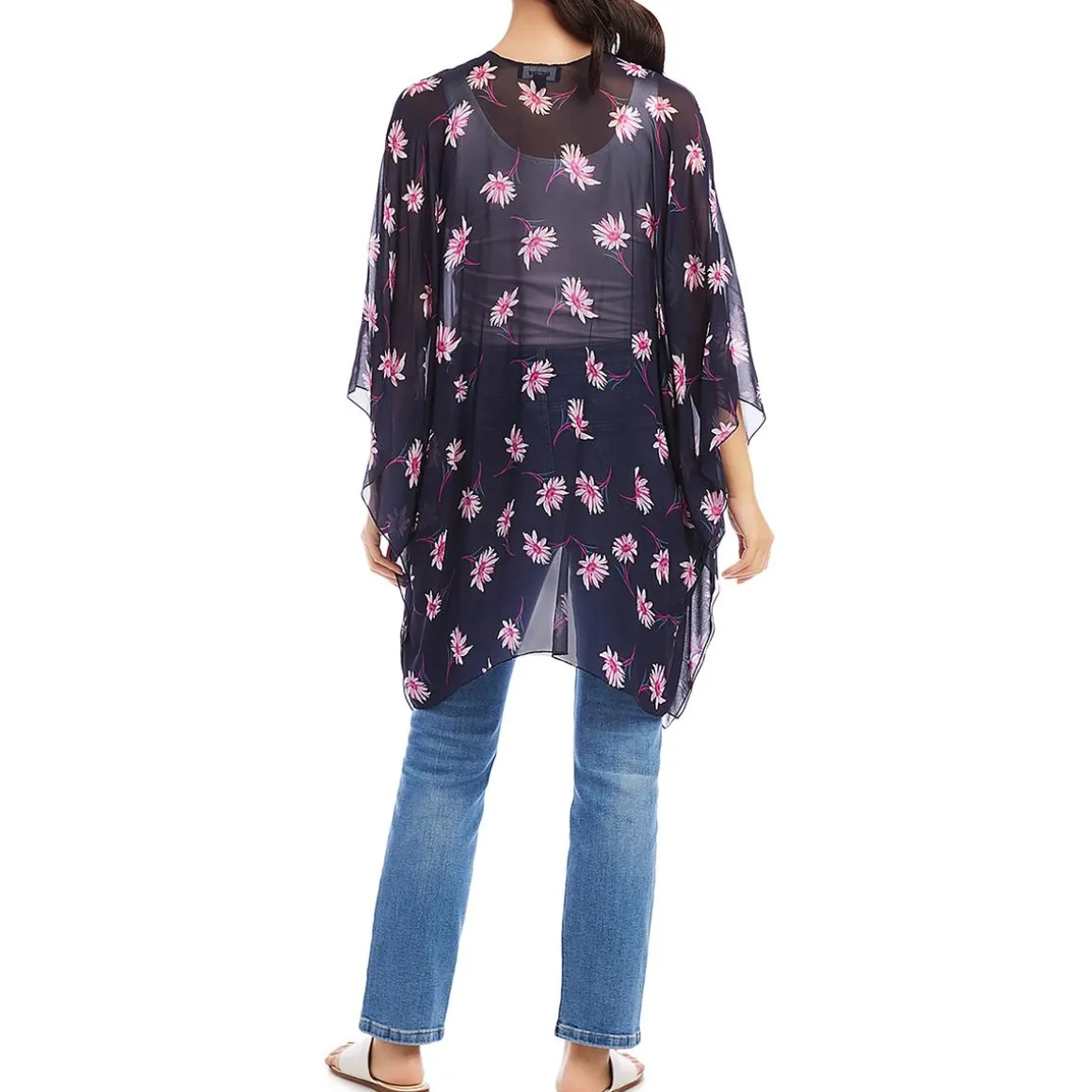 Floral Print Sheer Open Front