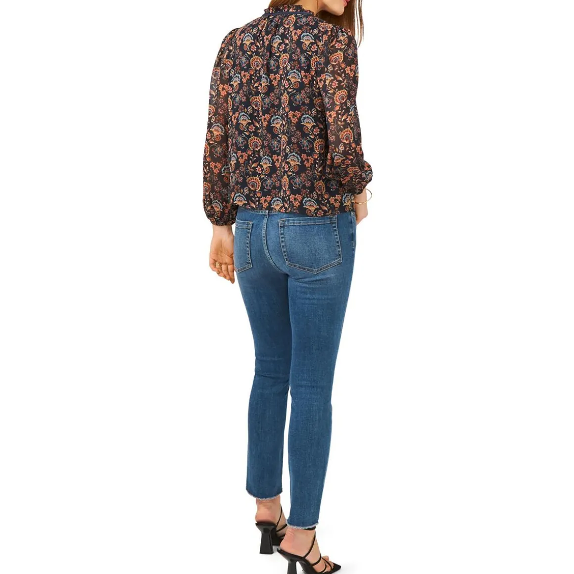 Floral Print Tie Neck Blouse