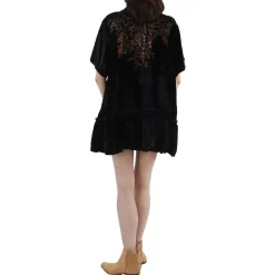 Floral Print Velvet Babydoll Dress