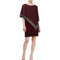 Foil Trim Cape Sheath Dress