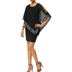 Foil Trim Cape Sheath Dress