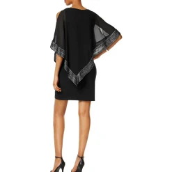 Foil Trim Cape Sheath Dress