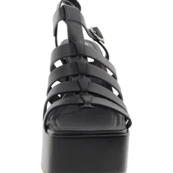 Follower Buckle Faux Leather Platform Sandals