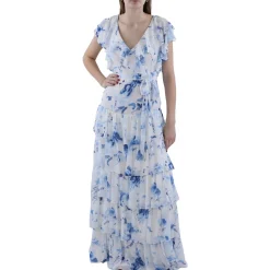 Full Length Floral Print Evening Dress