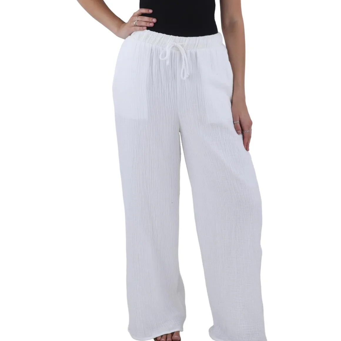 Gauzy Button Wide Leg Pants