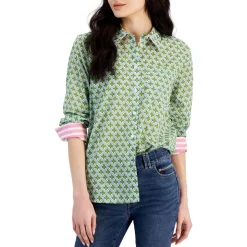 Geometric Long Sleeve Button-Down Top