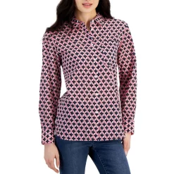 Geometric Long Sleeve Button-Down Top