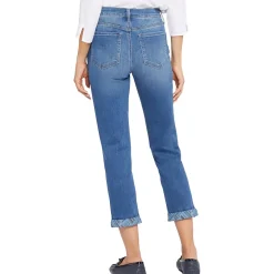 Girlfriend Mid-Rise Printed Cuff Straight Leg Jeans