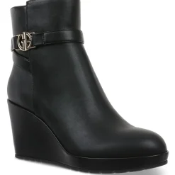 Gloria Belted Faux Leather Wedge Boots