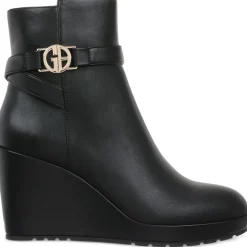 Gloria Belted Faux Leather Wedge Boots