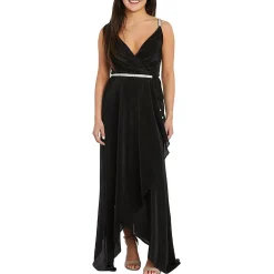 Handkerchief Hem Faux-Wrap Evening Dress