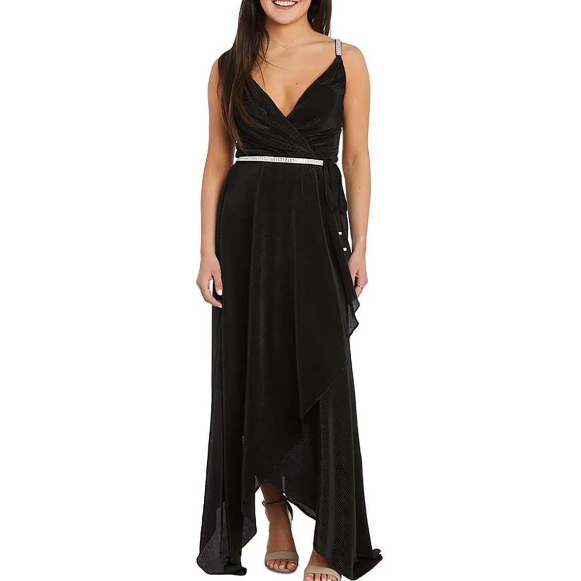 Handkerchief Hem Faux-Wrap Evening Dress