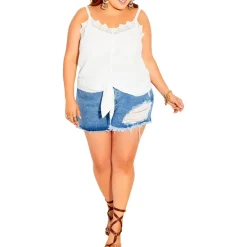 Hannah Lace Trim Tie Front Shell