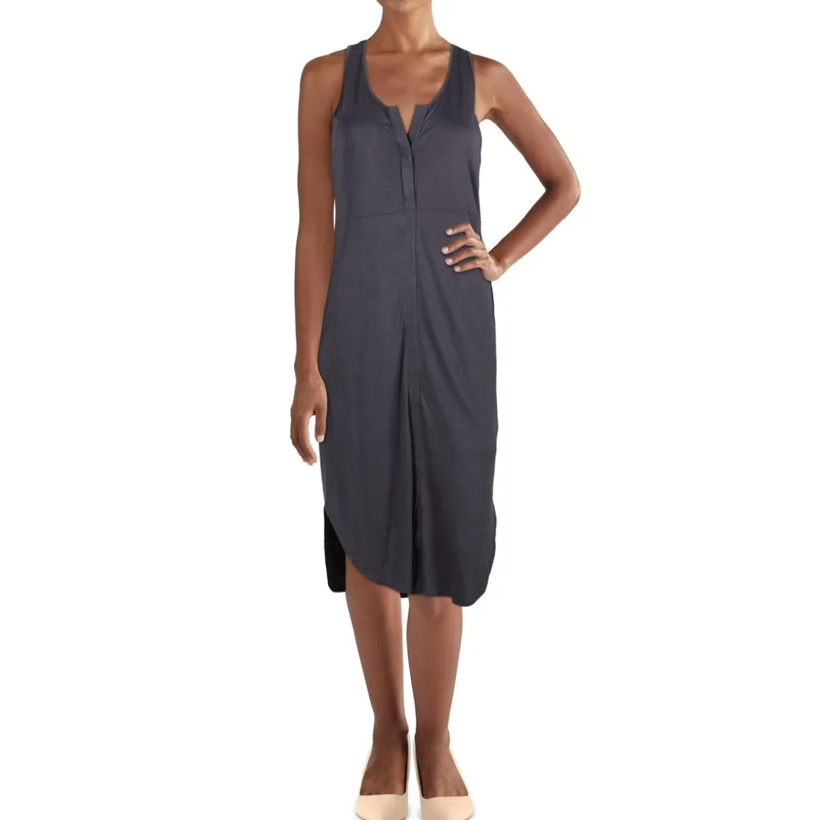 Henley Casual Midi Shift Dress