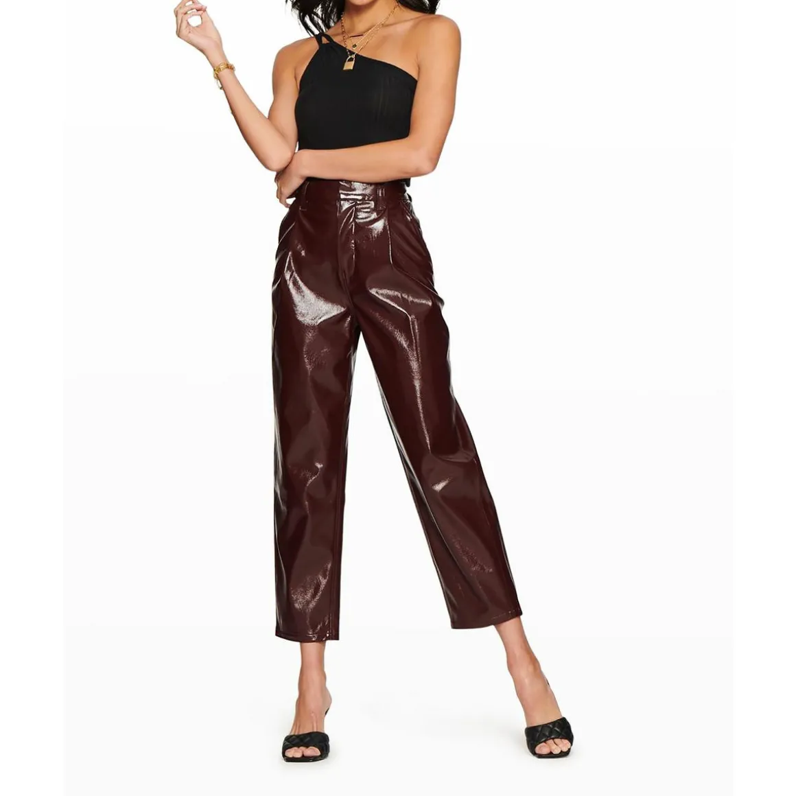 High Rise Faux Leather Cropped Pants
