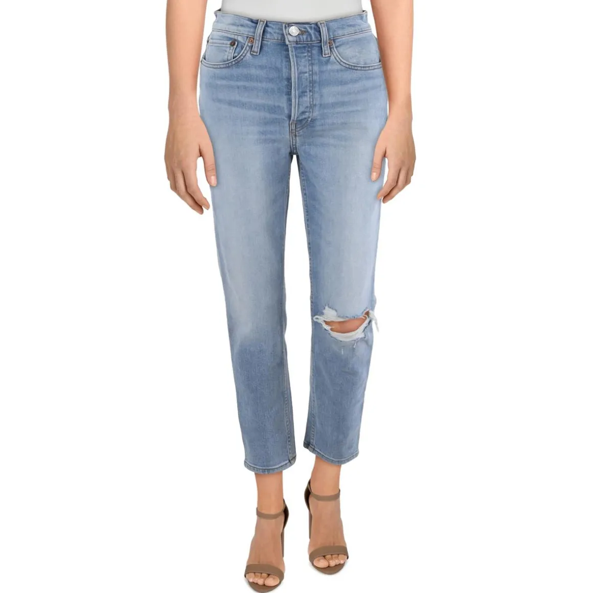High Rise Light Wash Ankle Jeans