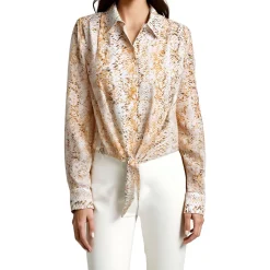 Hi-Low Side Tie Printed Chiffon Blouse